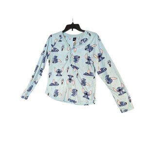 Disney Stitch Womens Long Sleeve Sleepwear Top Size M Aqua Blue Polyester